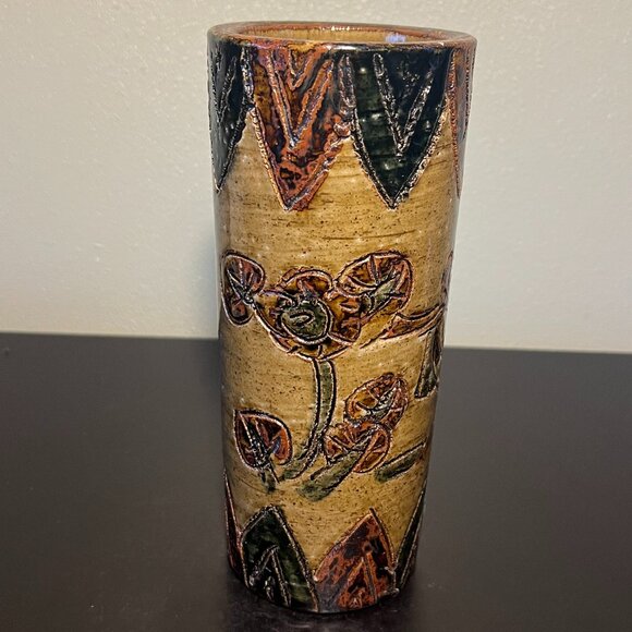 Vtg Otagiri Mercantile Company OMC Japan Handcrafted Incised Glazed Pottery Vase - Picture 3 of 15